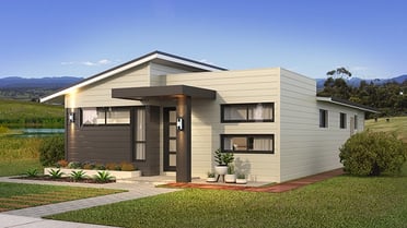 The Adair with Parapet Facade Home Design with Front Garden and a Walkway | Transportable Homes Perth 
