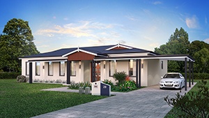 The Preston Home Design with Carport in the Driveway and Front Yard | Modular Homes Perth WA 