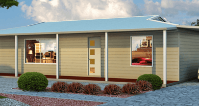 A modular home with a car parked in front, showcasing the convenience and versatility of modular home designs.