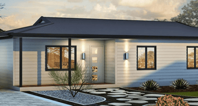 A modular home with a car parked in front, showcasing innovative designs for small houses.