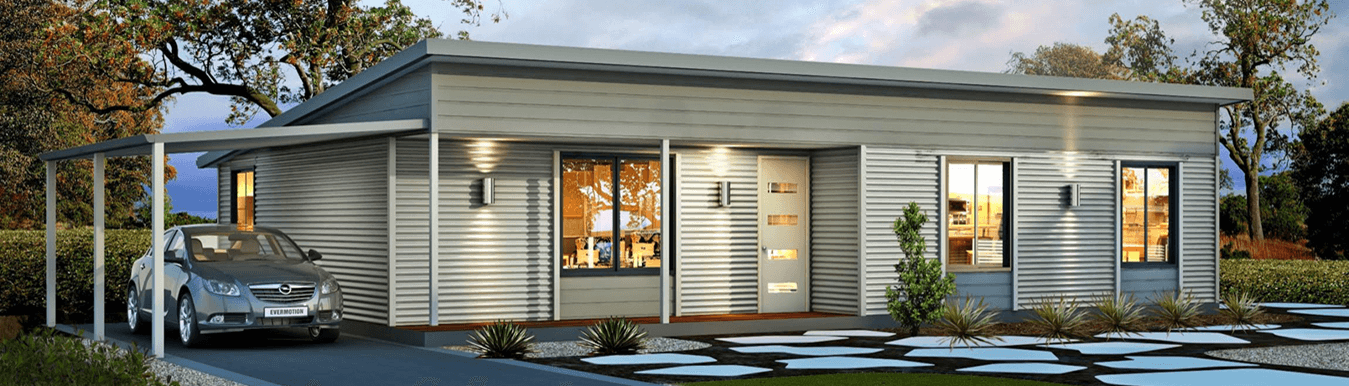 A modular home with a car parked in front, showcasing innovative designs for small houses.