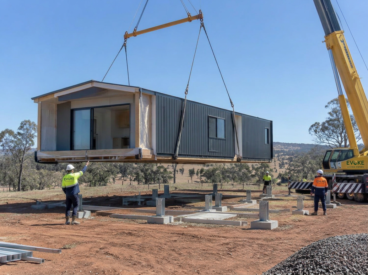 A modular home being installed